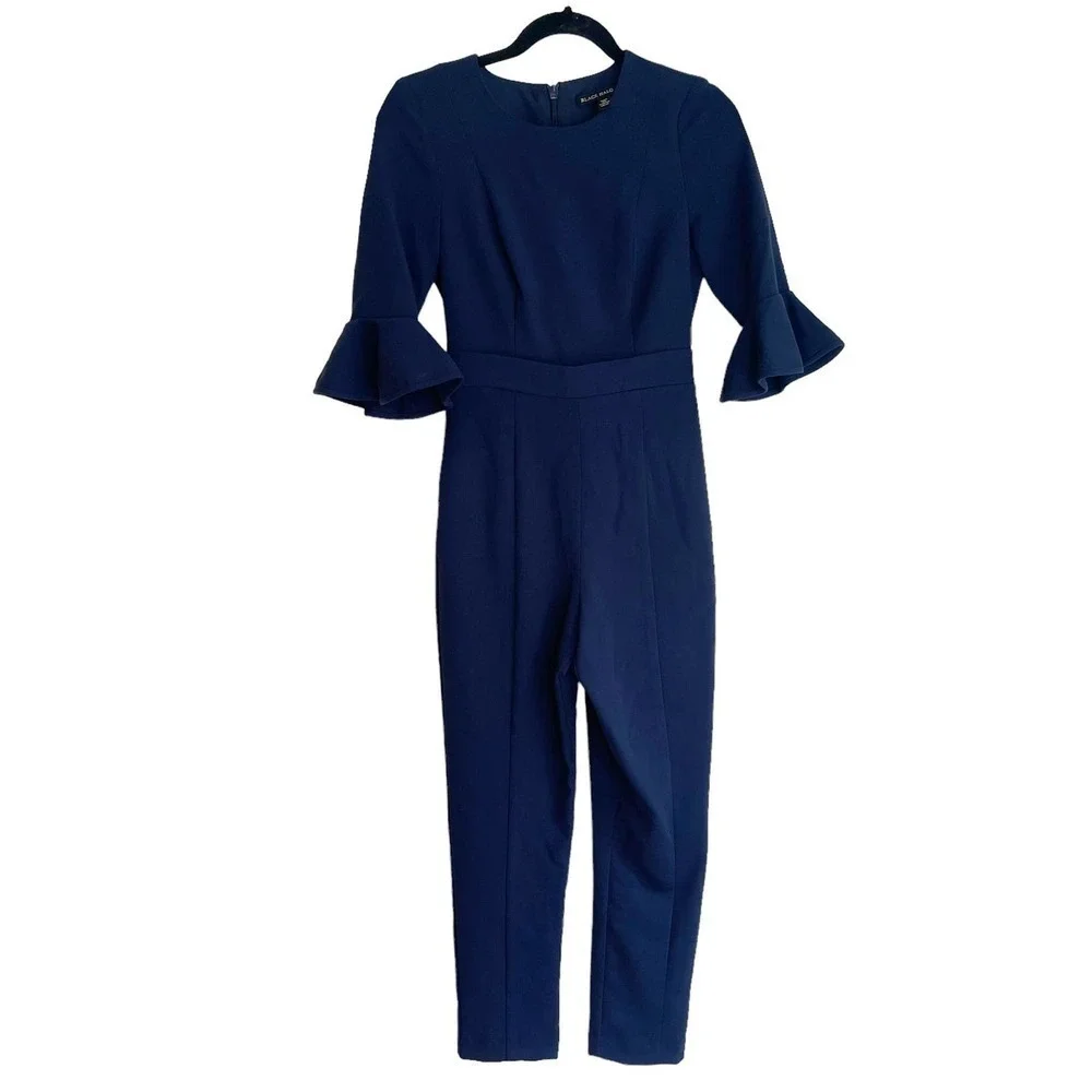 Black Halo Brooklyn 3/4-Bell-Sleeve Jumpsuit Super Loft Woven Size 0